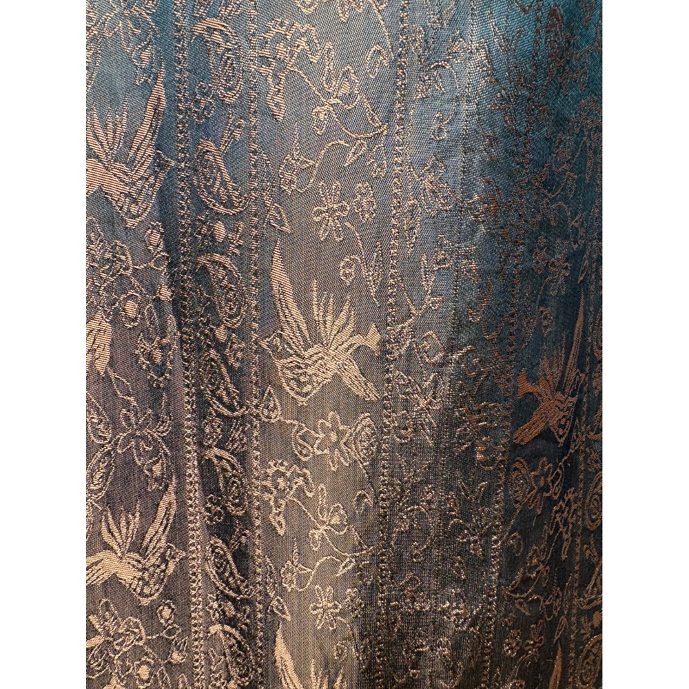 KENLY SILK Blue Bronze Brocade Vietnamese Ao Dai Maxi Dress L Frog Buttons Luxe - Picture 10 of 12